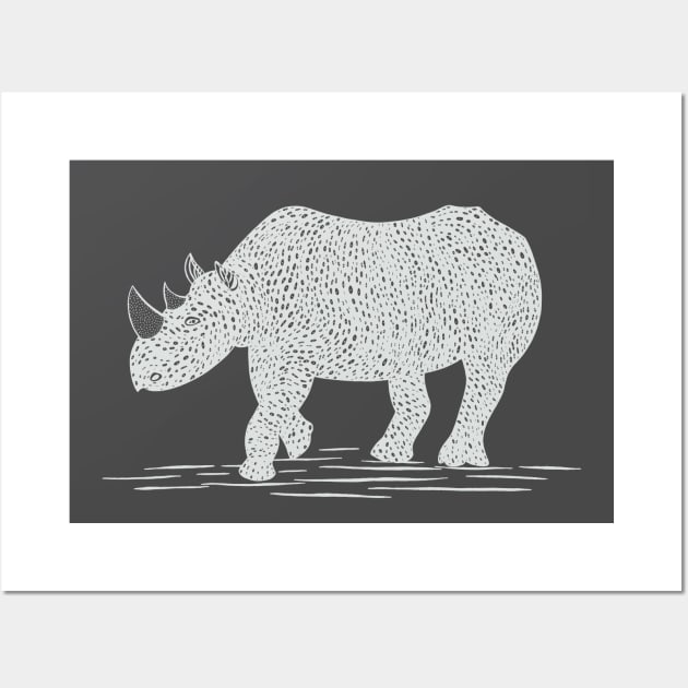 Rhino Ink Art - detailed animal design - endangered species Wall Art by Green Paladin